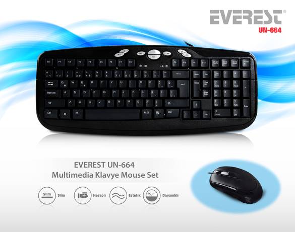EVEREST UN-664 USB Siyah Multimedia Klavye - Mouse Seti - 0