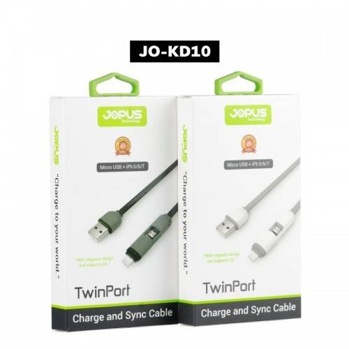 Jopus JO-KD10 iphone+microusb Twinport korumalı şarj+data kablosu - 1